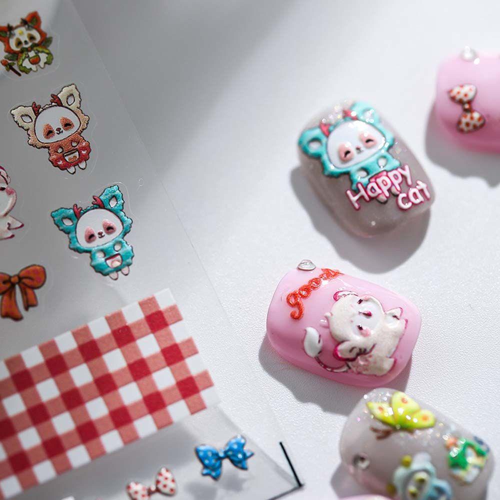 Needway Kartun Stiker Kuku Wanita Relief Anjing Manikur Aksesoris Bunga Nail Art Dekorasi