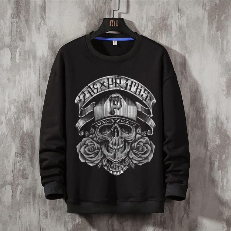 N_S Pakain Pria/Wanita T-Shirt Baju Sweater Sweathirt Lengan Panjang Skeleton