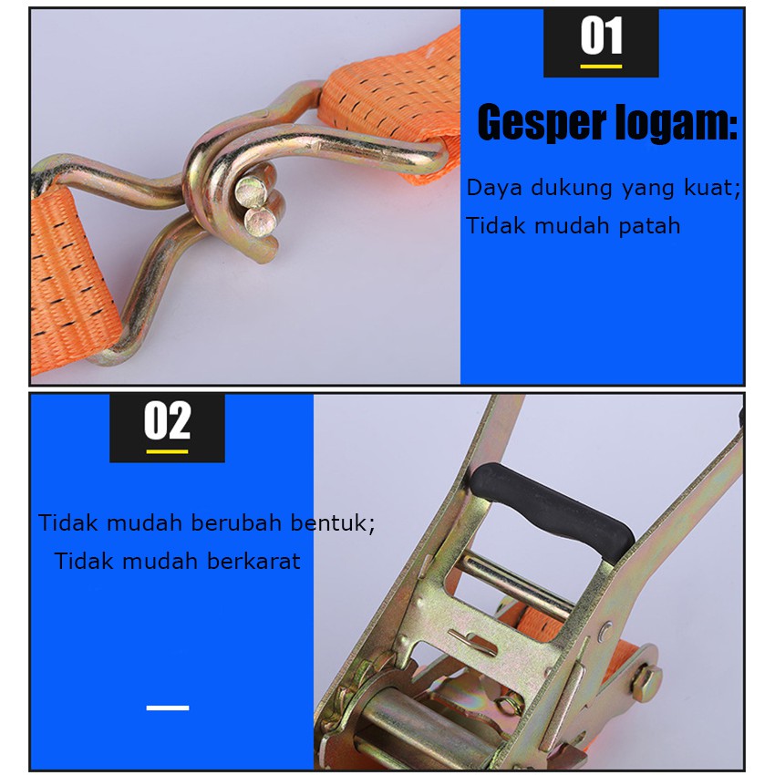 Rachet Tie Down  8-10 Meter 10 TON Webbing Cargo Lashing Belt  Trackbelt Tali Ikat Sabuk Truk tali webbing 5CM*10METER