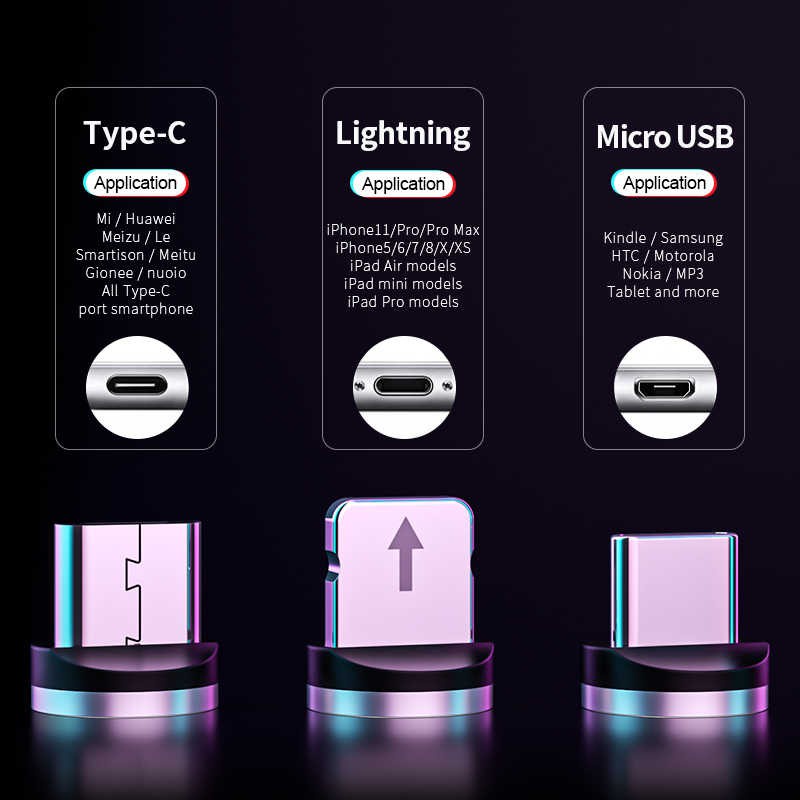 MAGNETIC LED CHARGER CABLE USB 3IN1 FAST CHARGER