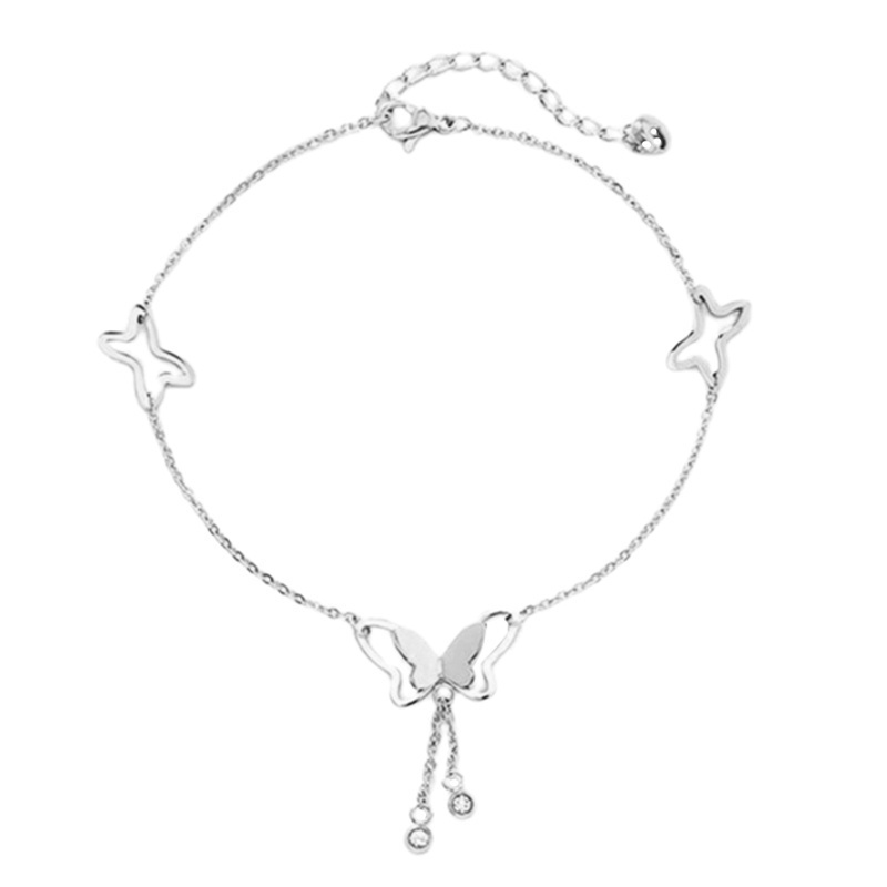 Fancyqube Fancycube Gelang Rantai Kaki Model Hollow Butterfly Rumbai Warna Rose Gold Untuk Musim Panas