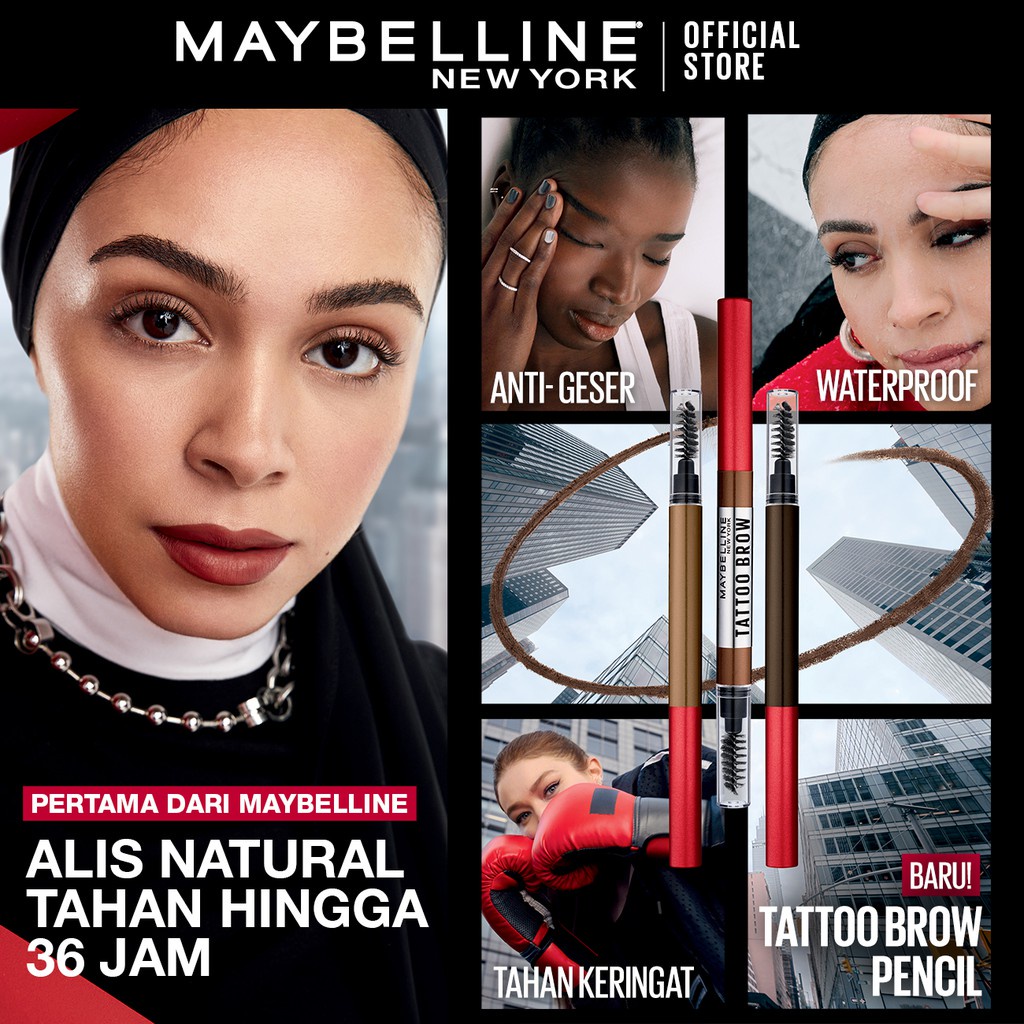 Maybelline Tattoo Brow 36H Pencil - Eye Makeup - Pensil Alis Cokelat Pigmented Tahan Lama