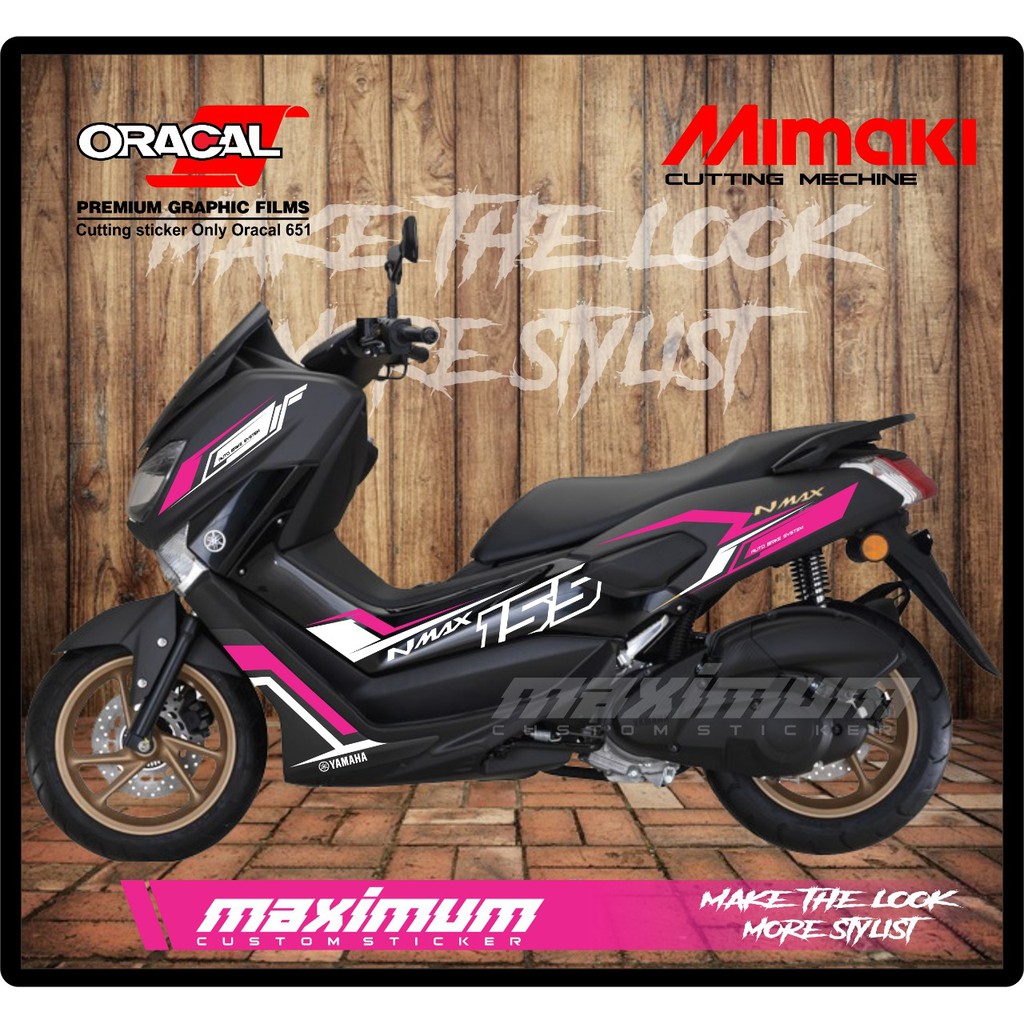CUTTING STICKER NMAX HITAM - STRIPING STIKER BAHAN ORACAL WARNA PINK DAN PUTIH