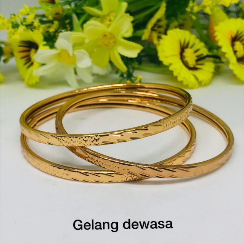 Terbaru Gelang tangan kolong titanium wanita dewasa 3pcs lapis emas 22k anti karat