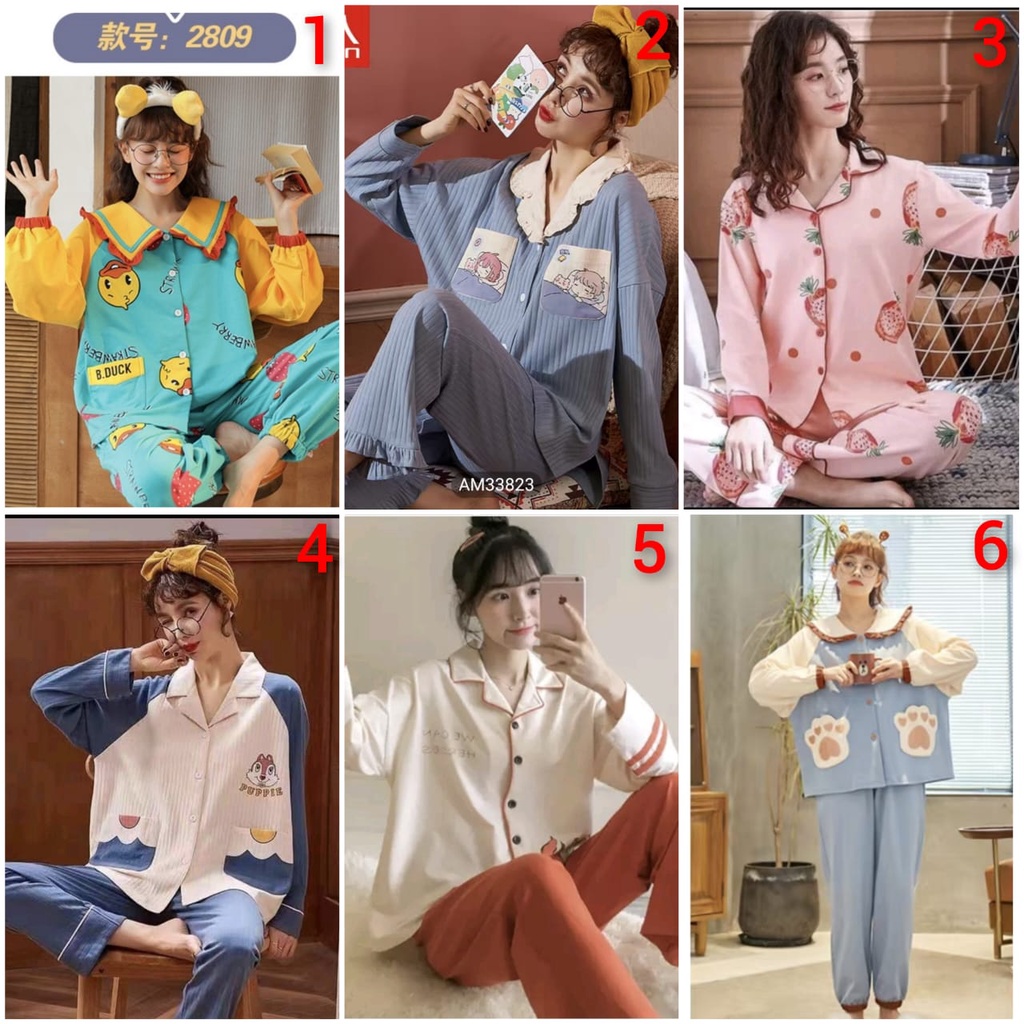 baju tidur piyama lengan panjang celana panjang bahan kaos import PPkaosKATUN