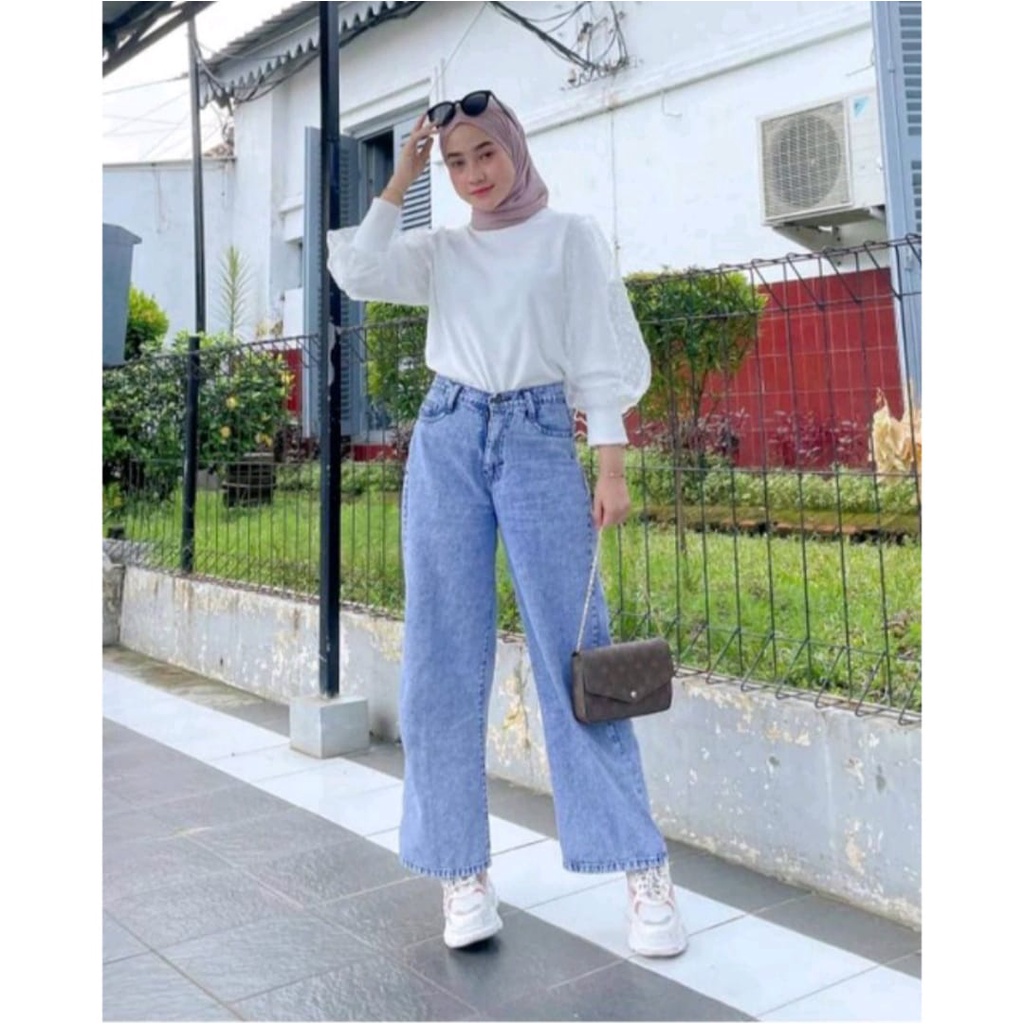 Kulot Jeans Celana Wanita jeans Kain Tebal Tidak Mulur