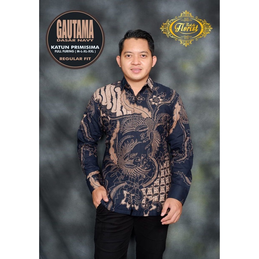 Batik Pria Lengan Panjang Warna Biru Dongker Batik Panjang Terbaru Baju Batik Warna Navy/Dongker