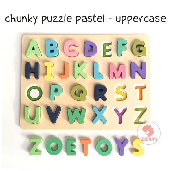 Zoetoys Premium Chunky Puzzle Pastel Alphabet | Wooden 3D Angka Huruf Geometri | Mainan Edukasi Anak | Cari Kado | Cari Kado Natal