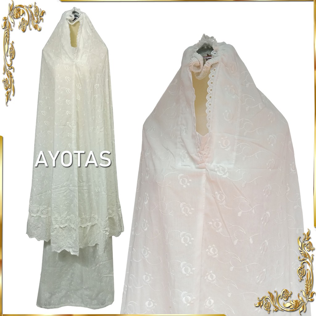 MUKENA KATUN PARIS FULL BORDIR KUALITAS PREMIUM BAHAN ADEM - MUKENA DEWASA PUTIH