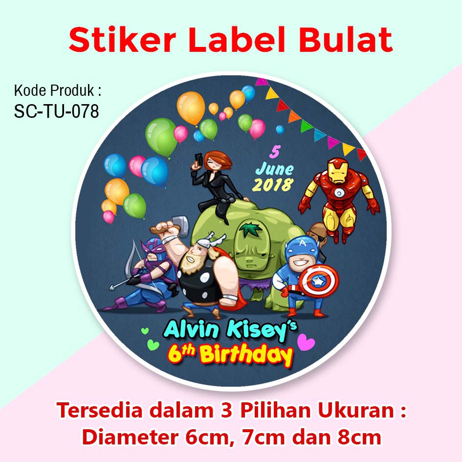 

STIKER LABEL ULANG TAHUN ANAK TUMPENG MINI SOUVENIR CUTE AVENGERS