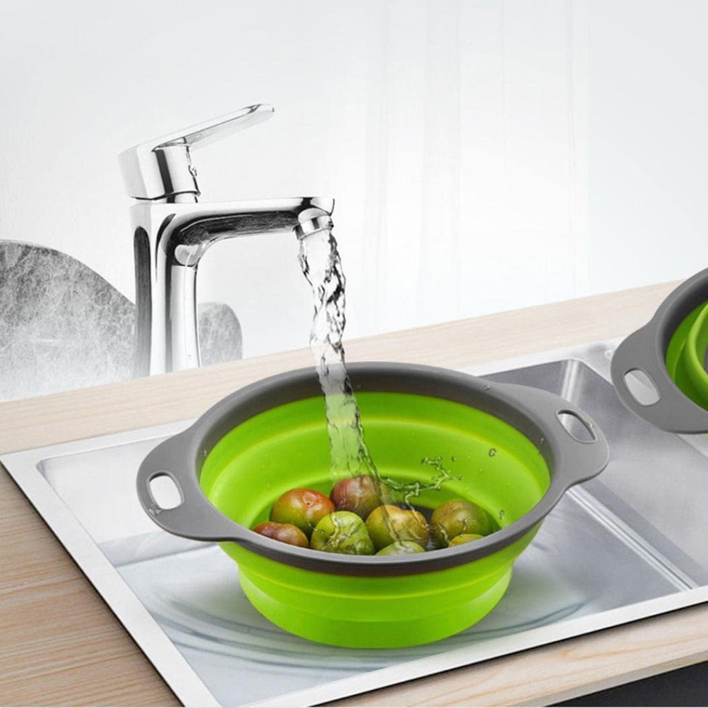 KERANJANG TIRIS CUCI ISI 2 COLLAPSIBLE BASKET SARING SARINGAN NAMPAN LIPAT TUTUP 2 IN 1 VA45