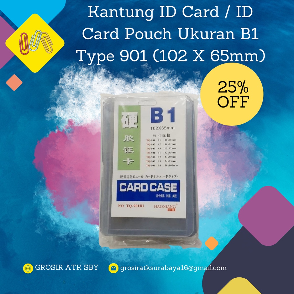 

Kantung ID Card / ID Card Pouch A+Z Bahan Mika Plastik Tebal Ukuran B1 Type 901