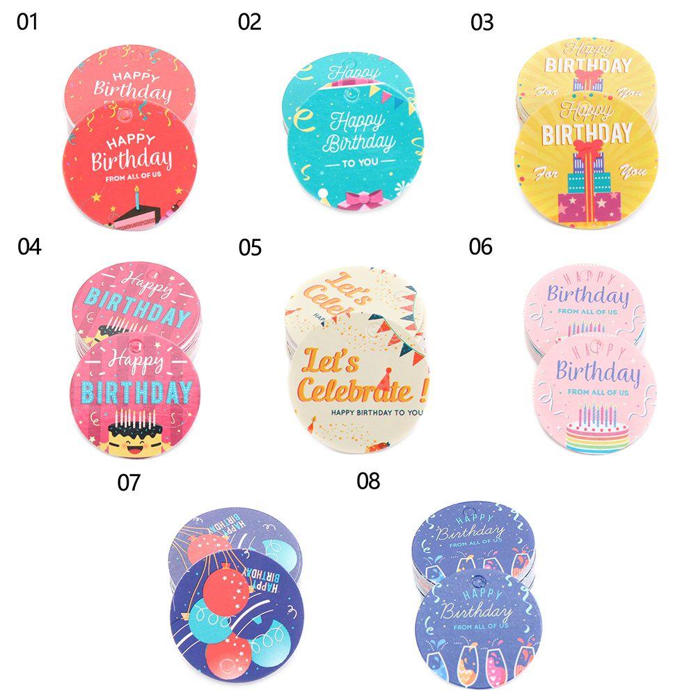 R-flower 100PCS Label Happy Birthday Dekorasi Rumah Kertas Kraft Perlengkapan Pesta Pembungkus Kado