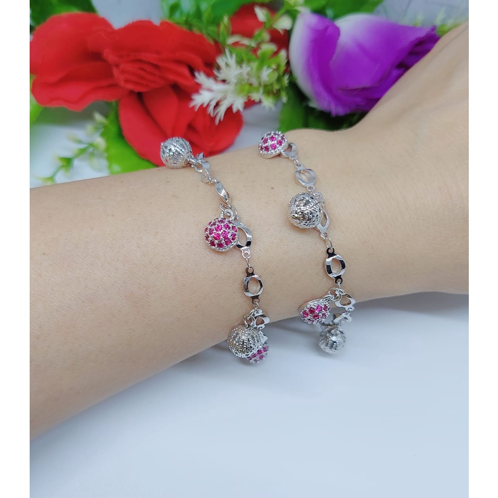 Gelang Xuping Kupu dan Bola Silver Mata Pink