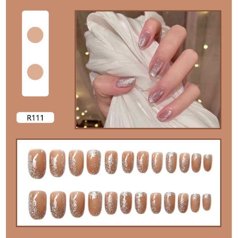 {R096-R111} kuku palsu fake nail art kode R [isi 24pcs + lem + box] kuku palsu R-Fake nail art R