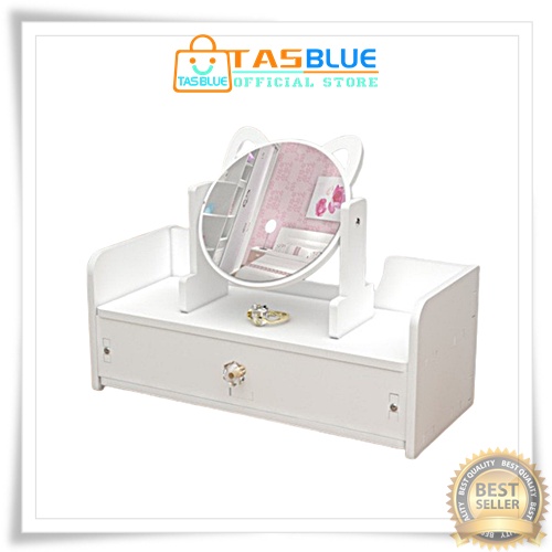 Cermin Kayu Makeup Mini + Laci Kaca Make up 1 Laci