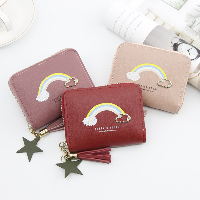 Dompet Mini Lipat Import Wanita Resleting Korea Koin Cewek Rainbow Pelangi Kartu Fashion Murah Grosir COD TOKO92