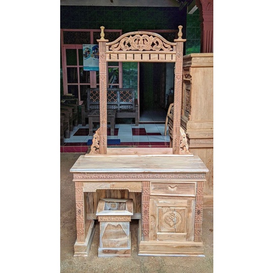 Meja rias ukiran rahwana gebyok jati jepara mentahan