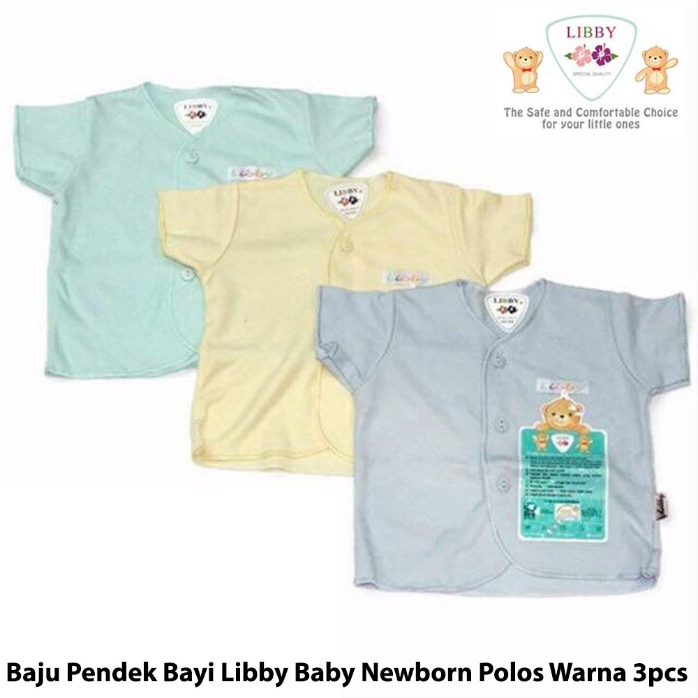 Libby Baby Baju Pendek Polos Warna 3pcs Piyama Bayi