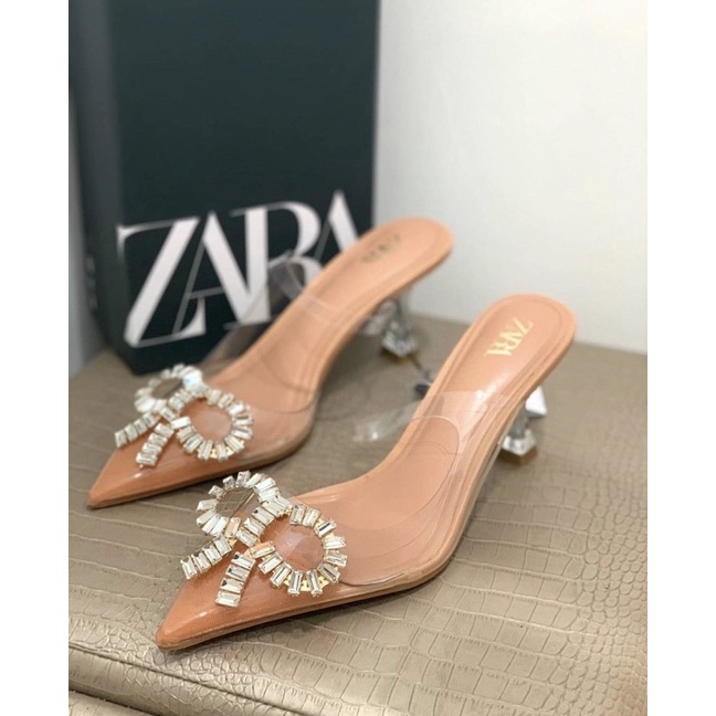 Zara Vynil Mules Heels Original / Sandal Wanita Original