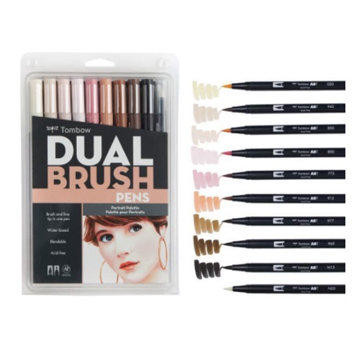 

kaligrafi-perlengkapan- tombow dual brush pen set with brush - portrait palette pack of 10