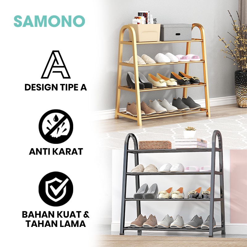 SAMONO SSR-003 A-Typed Design Stainless Steel Rust-Proof 4 Stacking Sandal Shoe Rack - Rak Sepatu Sa