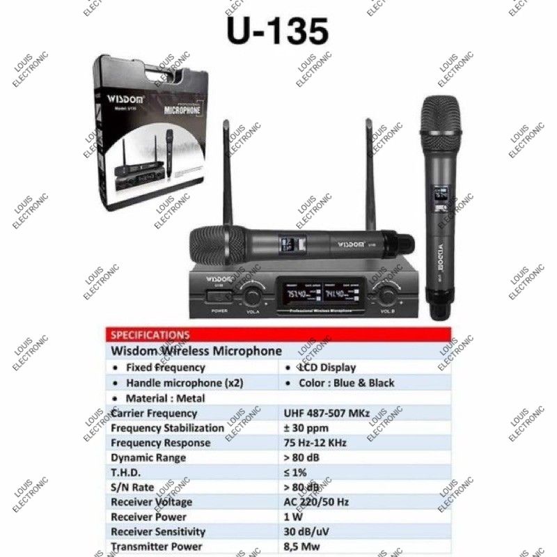 Mic Microphone Wireless WISDOM U135 U 135 2 Mic Handheld + HARDCASE ORIGINAL