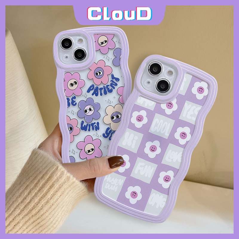 Casing Realme C35 C30 C33 C21Y C25Y C20A 10 7 8 9 8i 7i 5s 5 5i 6i C25s C12 C25 C20A C11 C20 C3 C11 2021 C15 C1 Lembut Tpu Ins Korea Kartun Lucu Smiley Flower Wavy Edge Phone Sarung