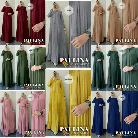 bisa(COD)//paulina plisket maxy//gamis plisket//busana muslim//fashion wanita//gamis mayung//