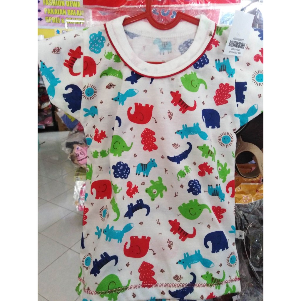 Kaos Oblong Bayi Stali Putih Lengan Pendek Motif Animal Full Print Usia 3 Sd 12 Bulan