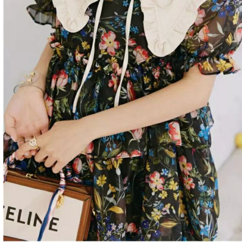 MDLV ~ 1894# Rosaria Tiered Mini Dress Layer Flower Dress Premium Korea Fashion import