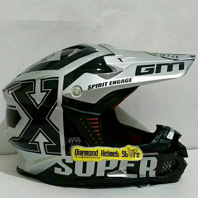 Helm GM Cross Supercross Dirt Game Silver Metallic Black