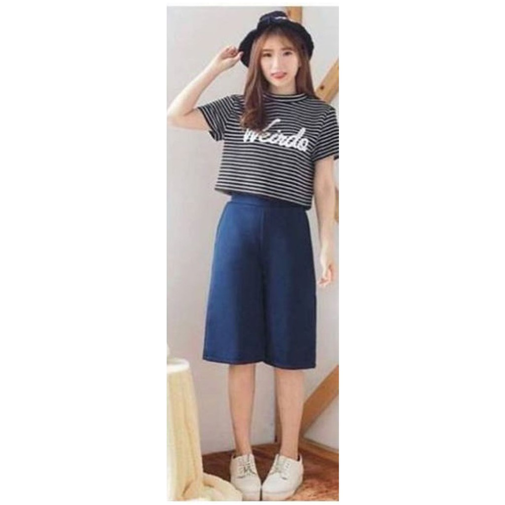 Morashop Celana Kulot Pendek Bahan Scuba, Celana Dewasa 7/8 Fit to XL-Navy