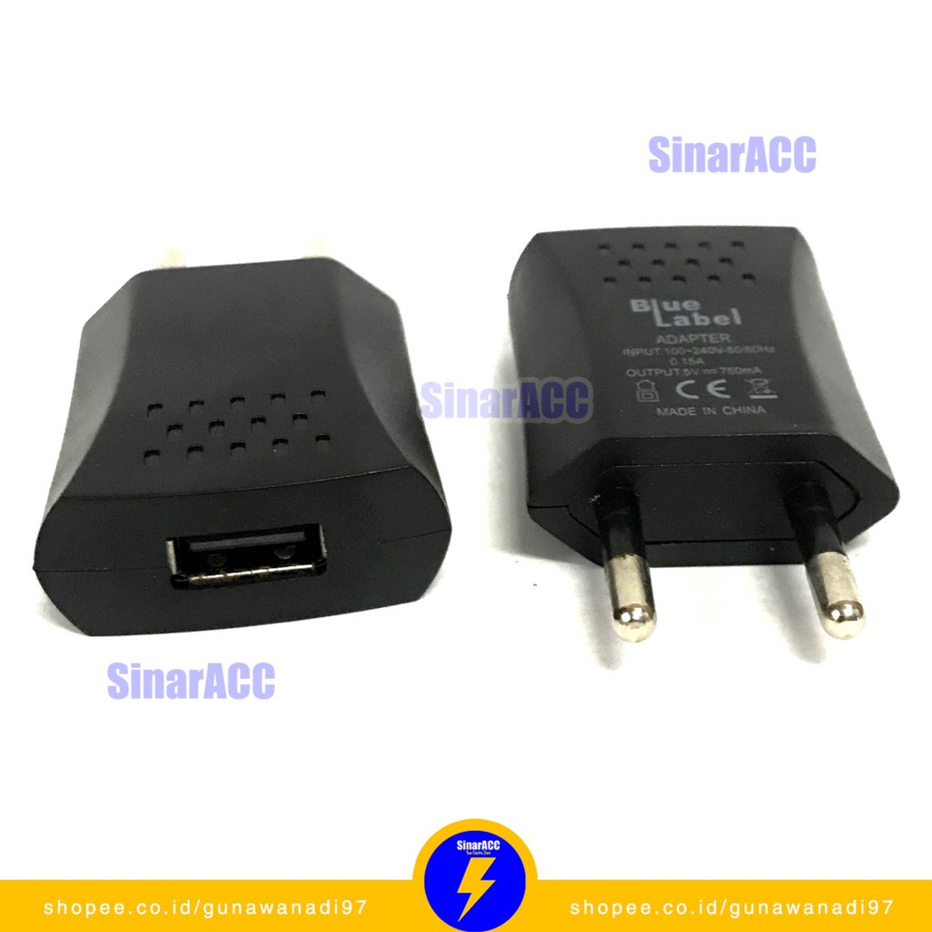 Adaptor kepala cas murah 5V  charger hp pompa galon raket nyamuk blue label adapter 0,15A batok USB