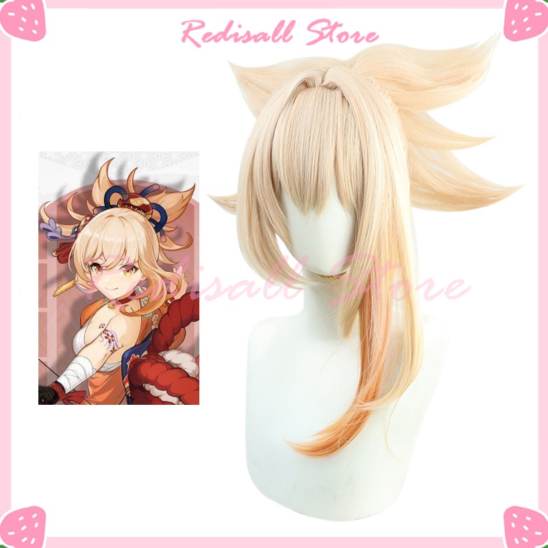 PREORDER Genshin Impact Yoimiya Wig Cosplay INAZUMA Long Gradient Blond Orange Heat Resistant Synthe