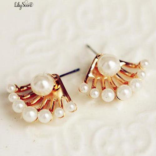 Perempuan Depan &amp; Lever Kembali Anting Pearl Ear Studs Earbobs Ear