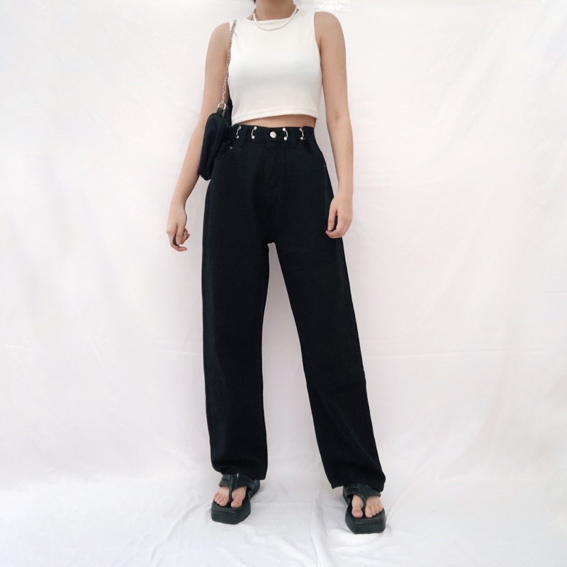 CLOTHIER - Calla Adjustable Jeans | Unisex Black Baggy Wide Leg Jeans