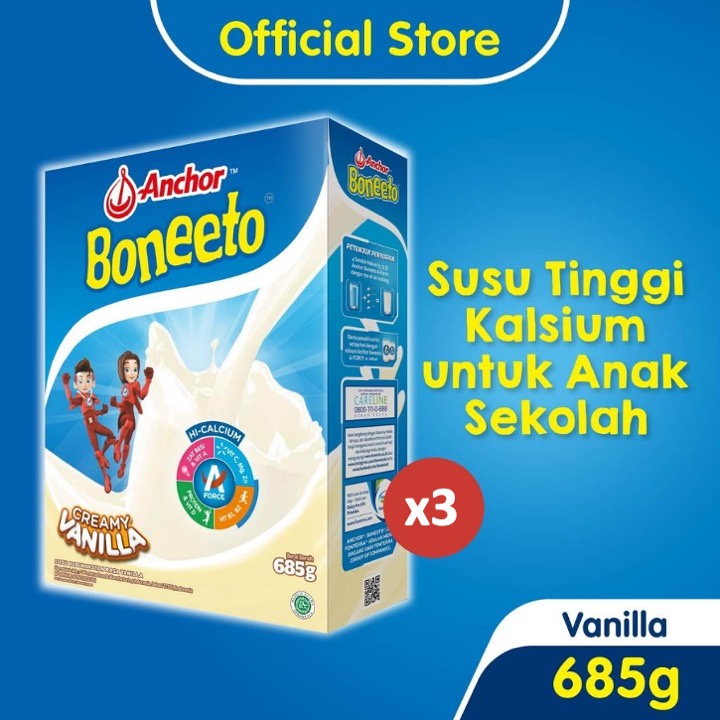 

Boneeto Susu Bubuk Vanila 3 x 685g - Nutrisi untuk Daya Pikir dan Tubuh Aktif Anak