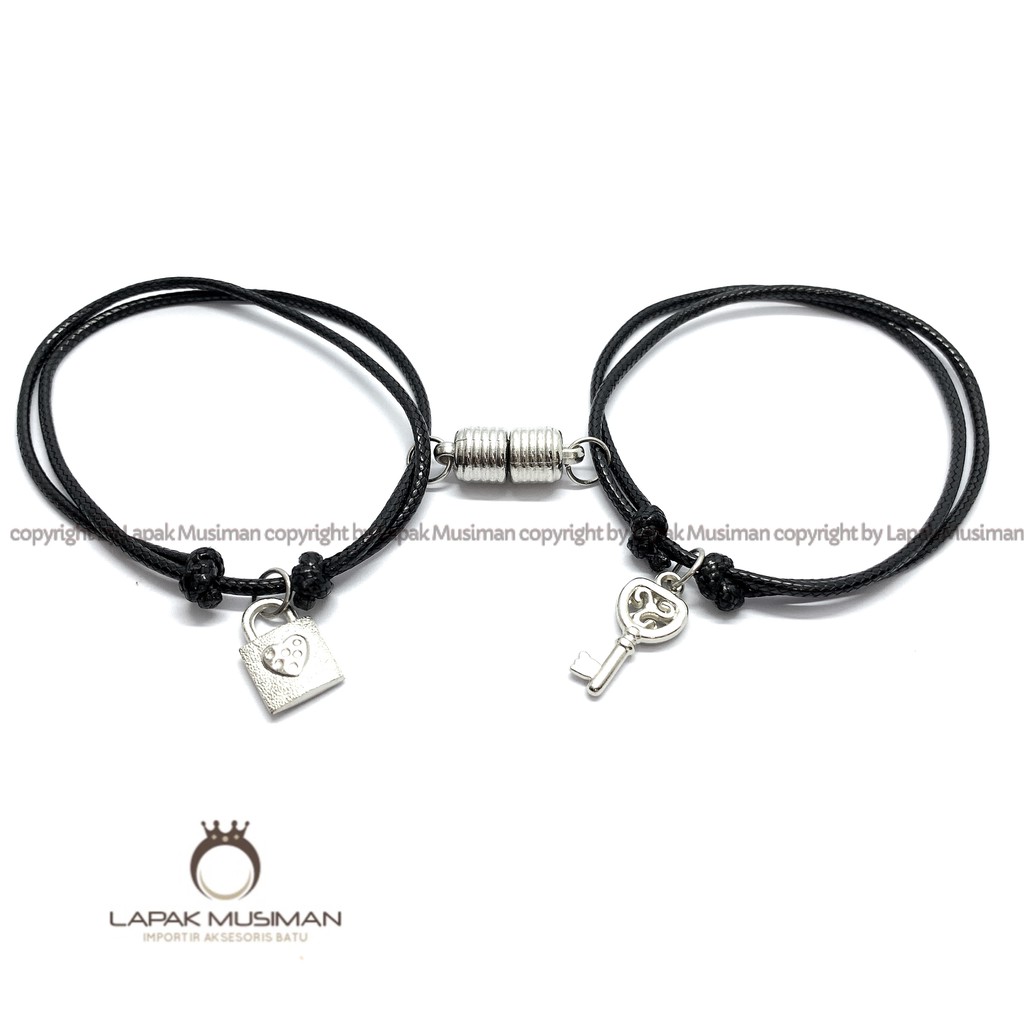 [Bayar di Tempat] 2 Pcs Gelang Magnet Couple Gelang Hitam Gelang Gembok Cinta