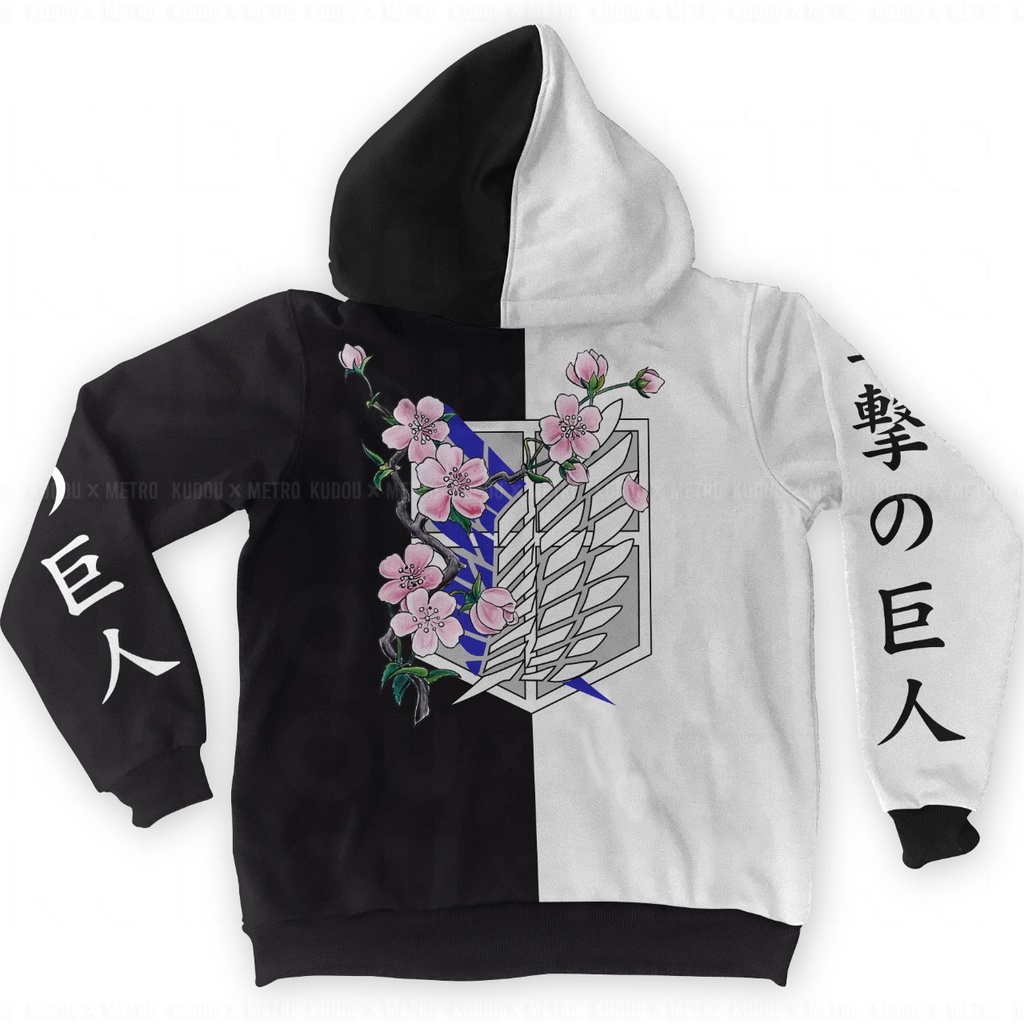 Hoodie Two tone SNK Flowers Anime Manga Attack On Tiitan Premium Unisex