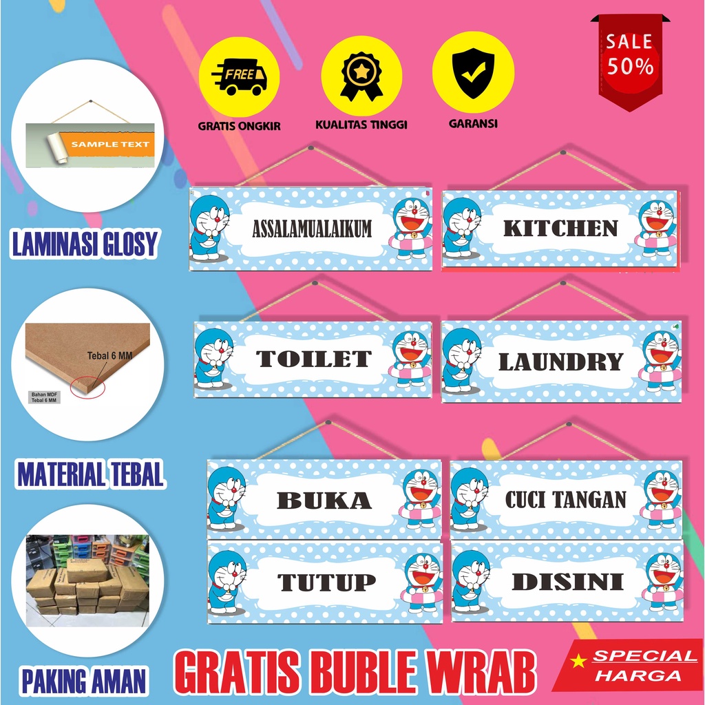 Hiasan Dinding Kayu Dekorasi Rumah Wall Decor Gantungan Pintu Serba Doraemon Unik Lucu Murah Koleksi Anak