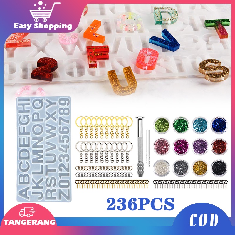 236 pcs / Set Cetakan Resin Epoksi Bentuk Angka DIY Cetakan Perhiasan Pendant Kalung Cetakan Resin