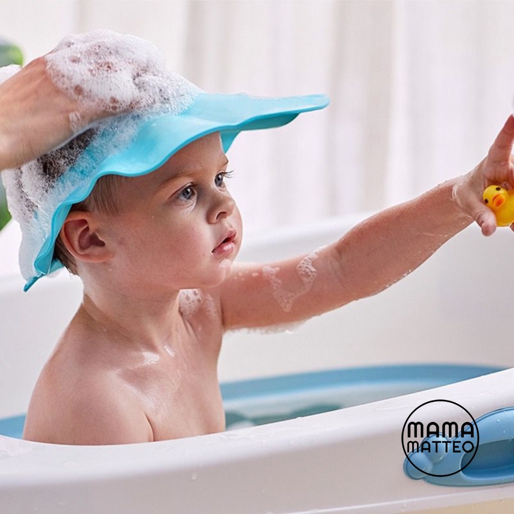 Topi Keramas Bayi dan Anak / Topi Mandi Dengan Tutup Telinga / Warna Biru Pink Kuning