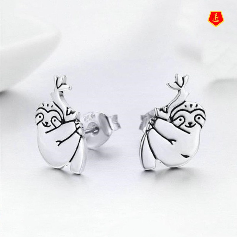 [Ready Stock]Simple Cute Animal Sloth Silver Stud Earrings