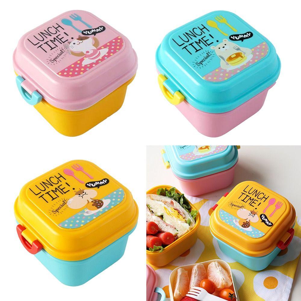 Top Lunch Box Plastik Double Layers Microwave Oven Pakai Wadah Makanan