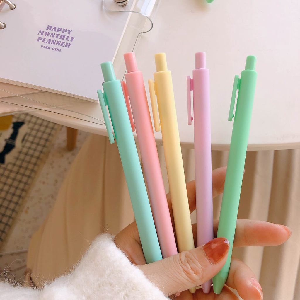[HARU] Pulpen Mekanik Polos 0.5mm Pastel Pena Warna Macaroon Pena Tekan Karakter Bolpen Unik-2