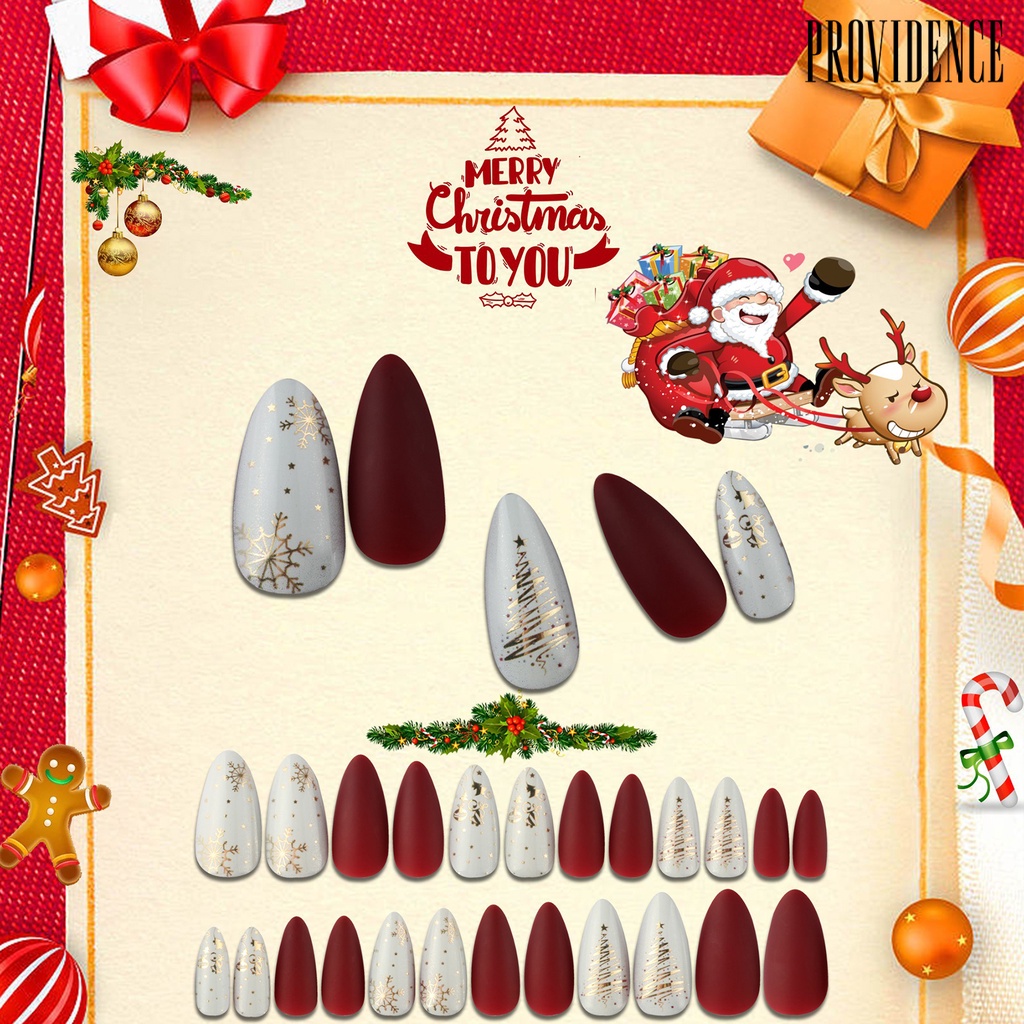 24pcs / Set Kuku Palsu Full Cover Desain Natal Dapat Dilepas Untuk Manicure