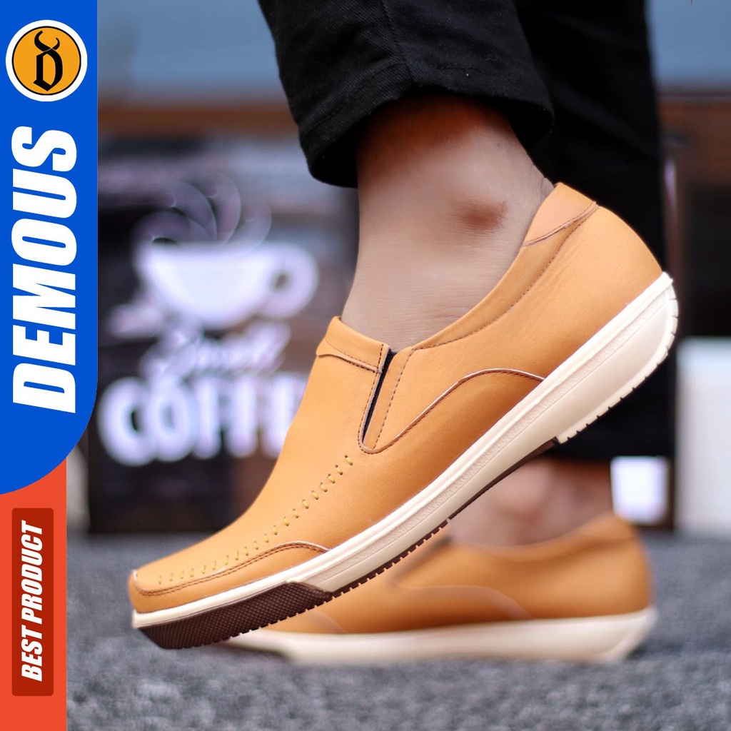 DEMOUS Gotenz - Sepatu Casual Slip On Kerja Pria Kulit Asli