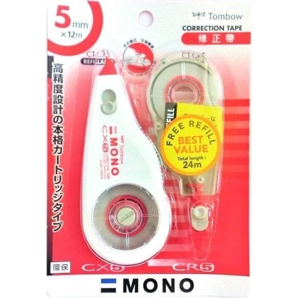 

CODE562 Correction tape 5 mm x 12M Tombow Mono TIPex CT-CXCR Red free refill