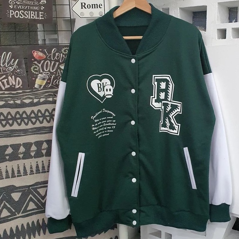 Hoodie Oversize Wanita BK Emerald Baseball XXL Bahan Pleece Terbaru